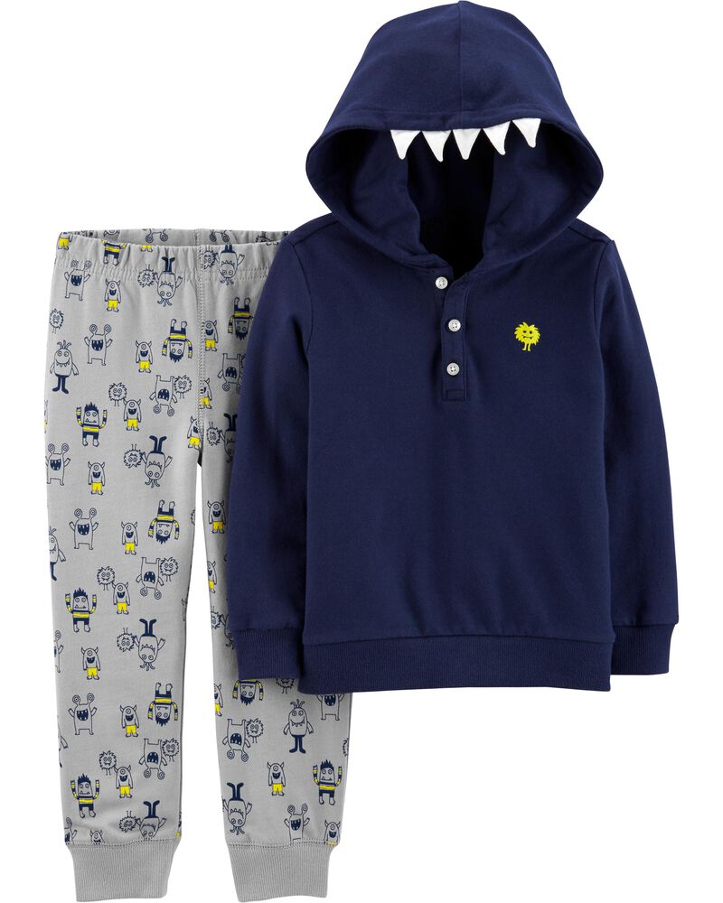 NEW Carter/'s Boy/'s 2-Piece Button Shirt with Hoodie and Jogger Pant Set